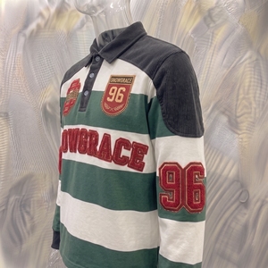 Snowgrace Striped Rugby Shirt Short Sleeve Turn-down Collar Relaxed Fit Boys Spring Summer Breathable Embroidered Logo - Product Image 4