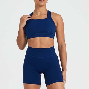 ชุดโยคะ 2 ชิ้นแบบไร้รอยต่อ ผ้าริบเนื้อนุ่ม สำหรับออกกำลังกาย ผู้หญิง โพลีเอสเตอร์/คอตตอน สำหรับฤดูร้อน - Product Image 1