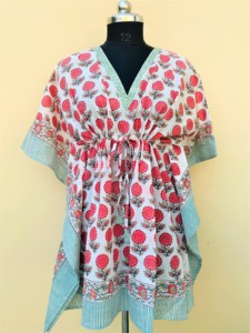Wholesale Hand Block Printed 100% Cotton Eco-Friendly V-Neck Loose Fit Women's <b>Beach</b> Party <b>Kaftan</b> Dress Summer Holiday - Product Image 1