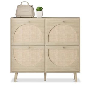Moderno Armadio Portascarpe in MDF a 4 Cassetti con Ripiano in Rattan Regolabile, Organizzatore Salvaspazio per Scarpe, Mobile per Casa - Product Image 6