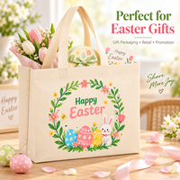 Sacs fourre-tout réutilisables en tissu non tissé imprimés avec des motifs de lapin, d'œufs de Pâques et de couronnes de printemps, pour l'emballage de cadeaux, vente en gros