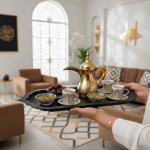Luxury Ramadan Collection Matte <b>Black</b> Scalloped Metal <b>Serving</b> <b>Tray</b> for Dates Desserts Iftar Suhoor Table Decorative <b>tray</b> - Product Image 3