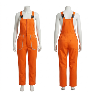 Women <b>Work</b> Bib <b>Pant</b> 280 GSM Poly Cotton Twill Orange Reflective Pocket Panel Custom Embroidery Screen Print Durable Workwears - Product Image 1