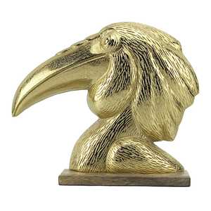 Sculpture en aluminium tête de toucan dorée 28x8x33cm, faite à la main, plaquée or, écologique, décoration de table moderne pour salon - Product Image 3