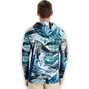 Sudadera con Capucha de Pesca para Hombre, Estampado de Ballenas y Océano, Secado Rápido, UPF 50, Poliéster, Manga Larga, Ropa de Exterior Transpirable - Product Image 4