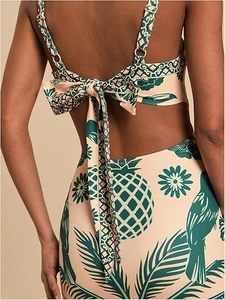 Women's Bow Tie Back <b>Split</b> Tropical Print A-Line Silhouette Slim Fit Polyester Woven Fabric Maxi <b>Dress</b> for Holiday Celebrations - Product Image 2