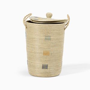 Handwoven Seagrass Storage Basket <b>Bin</b> Tall Cylinder With Lid Natural Handmade Eco Friendly Sustainable Wholesale Bulk Supplier - Product Image 2
