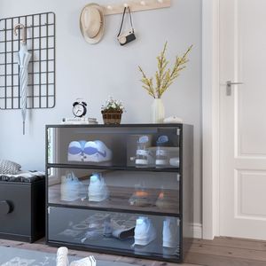 Armadio Portascarpe con Illuminazione LED RGB e Porta in Vetro Nero - Product Image 2