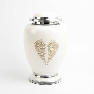 Elegant Angel Wings Cremation Urn For Adult Human Ashes Pearl White & Gold Finish Memorial Funeral Urn Metal Keepsake <b>Container</b> - Product Image 6
