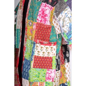 Assorted Indian Multi-Colour <b>Silk</b> Bathrobe Kimono Style Kantha Wholesale Sleepwear <b>red</b> color Handmade Patchwork Maxi Gown Dress - Product Image 2