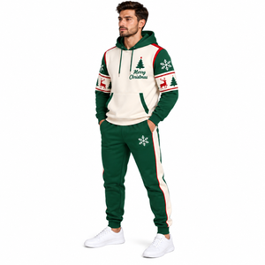 Custom Logo <b>Men</b> Christmas Tracksuit Fleece Hooded Pullover Jogger Set Solid Colour Custom <b>Men's</b> Winter Holiday <b>Sweat</b> <b>suit</b> - Product Image 5