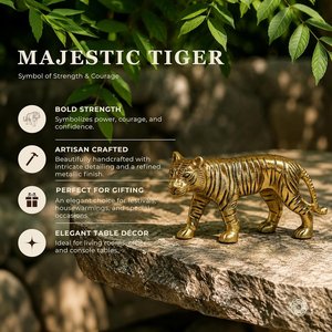 Figurine de tigre en métal, finition dorée, ornement de bureau à domicile, art pop fait main - Product Image 2