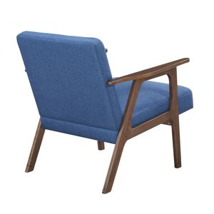 Poltrona Moderna Contemporanea in Tessuto Blu con Finitura Marrone in Legno di Gomma Massiccio e Seduta Imbottita per Soggiorno - Product Image 6