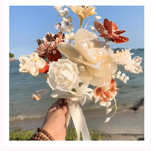 ช่อดอกไม้เปลือกหอยทำมือ 100% |   ของตกแต่งงานแต่งงานริมชายหาดและของตกแต่งโต๊ะด้วยเปลือกหอยธรรมชาติ - Product Image 1