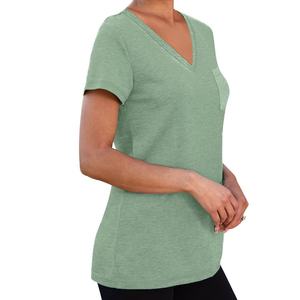 Ropa de verano informal para mujer, nuevo jersey de manga corta con cuello redondo de Color sólido, camiseta lavada, ropa para mujer - Product Image 4