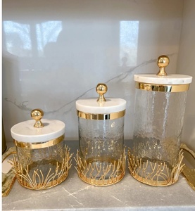 Hộp Thủy Tinh Mạ Vàng Kim Loại Và Thủy Tinh Trang Trí Sang Trọng Có Nắp Đá Cẩm Thạch Để Trang Trí Nhà Bếp - Product Image 6