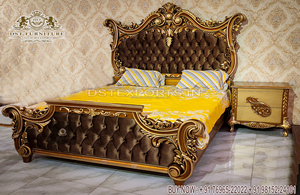 Meubles de lit et chambre à coucher luxueux de taille Queen, meubles de chambre modernes sculptés à la main, finition dorée, ensemble de chambre moderne - Product Image 5