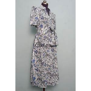 Indian Eco-Friendly Cotton Floral Hand Block Print Handmade V-neck Summer Washable Dress Women Vintage Boho Beach ankle-Length - Product Image 5