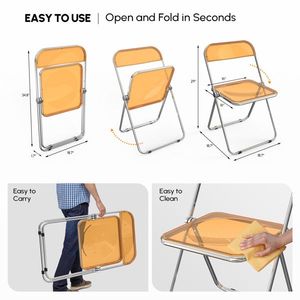 2pcs Orange Transparent Foldable Patio Plastic Folding Chairs Premium Outdoor Furniture - Product Image 5