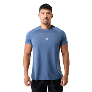 เสื้อยืดแขนสั้นสีน้ำเงินเข้มสำหรับผู้ชาย เนื้อผ้าคอตตอนพรีเมียม สวมใส่สบาย เหมาะสำหรับใส่ลำลอง ออกกำลังกาย มีสไตล์ ขายส่งจำนวนมาก เสื้อผ้ากีฬา ฟิตเนส - Product Image 1