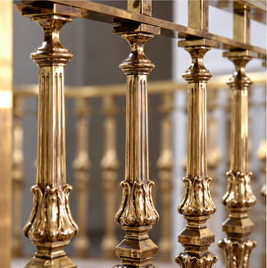 Barandilla de Escalera Clásica en Tono Dorado con Balaustres Acanalados y Detalles Ornamentales Tallados para Interiores de Lujo - Product Image 2