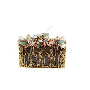 Handcrafted metal <b>clutch</b> with natural shell floral embellishment sculpted texture luxury evening wedding party <b>bag</b> accessory - Product Image 1