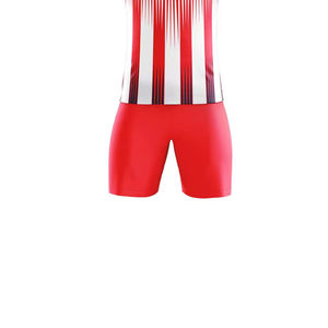 Men's Red <b>White</b> Striped <b>V</b>-<b>Neck</b> Sporty <b>T</b>-<b>Shirt</b> Set Quick Dry Knitted Polyester Summer Football Jersey - Product Image 6