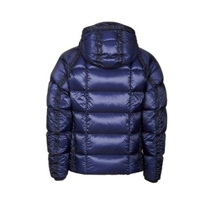 Men's Navy Blue Hooded Down Bubble <b>Jacket</b> Windproof Casual Winter Coat Regular Fit Zipper Closure Solid Color Thick Outerwear - Product Image 2