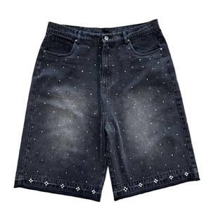 Shorts en jean baggy Y2K avec strass, coupe ample, taille élastique, décontracté, streetwear d'été pour hommes - Product Image 3