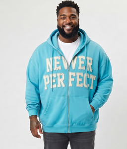 Herren Distressed Hoodie mit Stickerei und Reißverschluss, Langarm, Übergroß, Plus Size, Vintage-Kapuze, 100% Baumwollfleece, Baggy Distressed Hoodies - Product Image 5