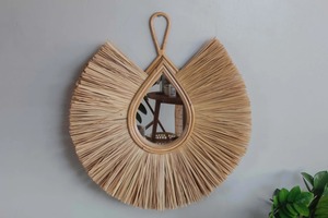 Boho Tear Drop Rattan Wall <b>Mirror</b> Handmade Natural Fiber Frame For Living Room Wall Decor For Unique And Stylish Interior Look - Product Image 2