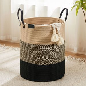 Panier à linge tressé en corde de coton, panier de rangement pour vêtements sales - Product Image 6