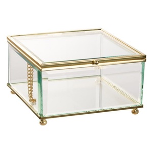 Top Selling Modern Square Metal & Glass Jewelry <b>Box</b> with Gold Frame and Chain Clasp Storage Container Jewelry Glass <b>Box</b> - Product Image 1