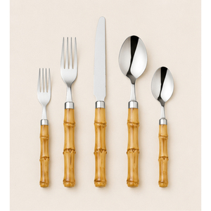 Wholesale Bamboo Handle Stainless Steel Cutlery Set <b>Flatware</b> for Luxury Hotels and Restaurants Eco-Friendly Silverware Set - Product Image 1