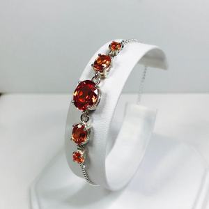 Orange Padparadscha Sapphire Charm Sterling Silver Luxury Simple Classic Design <b>Bangle</b> <b>Bracelet</b> for Women Anniversary Gift - Product Image 4