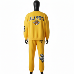 Conjunto Deportivo de Lujo para Hombre, 340GSM, Algodón Amarillo, Sudadera y Pantalones, Logotipo con Apliques de Chenilla, Paneles con Patrón Tejido - Product Image 5