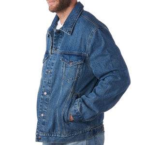 Men's Classic Denim Jacket Solid Blue <b>Turn</b>-down Collar Casual Style Regular Fit Single Breasted <b>Button</b> Closure Cotton Material - Product Image 5