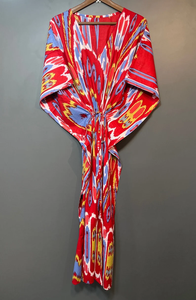 Nuevo y Elegante Kaftán con Estampado Animal, Cuello en V, Cierre con Cordón, Corte Evase, de Algodón Suave Indio, con Encaje, Largo Completo, para Playa - Product Image 4