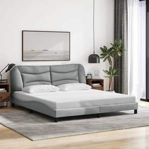 Cadre de lit rembourré en tissu gris clair 'Hvar' de 76 x 79,9 pouces avec lumières LED sans matelas - Product Image 4
