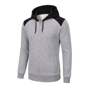 Survêtement gris à capuche pour homme, manches longues, fermeture éclair, décontracté, couleur unie, polyester et coton, pour l'automne - Product Image 2