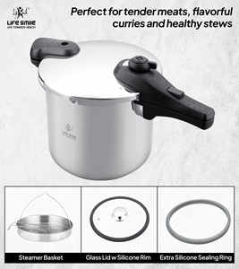 หม้ออัดแรงดันสเตนเลสสตีล 10 ลิตร รุ่นพรีเมียม 18/10 พร้อมระบบความปลอดภัยขั้นสูง ฝาแก้ว และตะกร้าสำหรับนึ่ง - Product Image 5