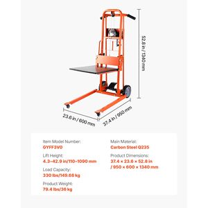 Carrello Elevatore Manuale con Verricello, Altezza Massima di Sollevamento 42.9, Capacità 330 Libbre, Carrello Portapallet Multifunzionale, Sollevatore di Materiali con Verricello, Portata Nominale 3 Tonnellate - Product Image 6