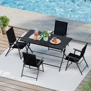 48inch X 30inch <b>Foldable</b> Outdoor <b>Dining</b> <b>Table</b> Rectangular Metal Patio <b>Table</b> with Slatted Tabletop for Garden Sets - Product Image 4