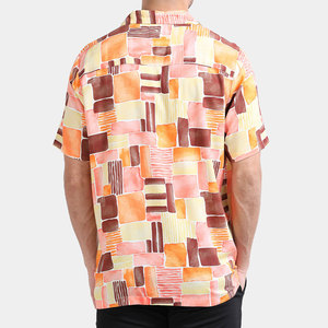 Chemise décontractée à manches courtes pour homme, imprimé géométrique, col rabattu, tissage estival, popeline à motifs, coupe classique - Product Image 4