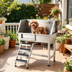 Stazione Professionale per Toelettatura Cani e Gatti, Vasca in Acciaio Inox con Base in Legno e PP per Uso Interno, Adatta per Cani, Gatti e Rettili - Product Image 4