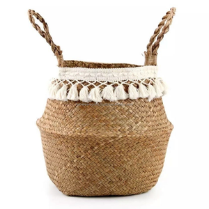 Panier à ventre en jonc de mer du Vietnam à deux niveaux avec poignées, pour le marché européen, cuisine, salle de bain, naturel et durable - Product Image 1