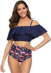 Traje de Baño con Textura Plisada y Dobladillo con Volantes Decorativos, Diseño Juvenil y Lindo, Material de Alta Elasticidad, Bikini para Mujer, Natación, Playa - Product Image 3