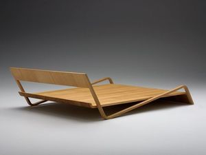 Modern Solid Teak Wood <b>Bed</b> <b>Frame</b> with Sleek Floating <b>Platform</b> Appearance - Product Image 2