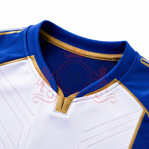 Maillot de football pour homme bleu et blanc à motifs géométriques, manches courtes, col rond, respirant, en polyester, coupe athlétique, toutes saisons - Product Image 5