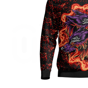 Sweat-shirt à col rond imprimé flamme de loup violet pour homme, pull décontracté, coupe régulière, tricoté en polyester, vêtement d'automne - Product Image 4